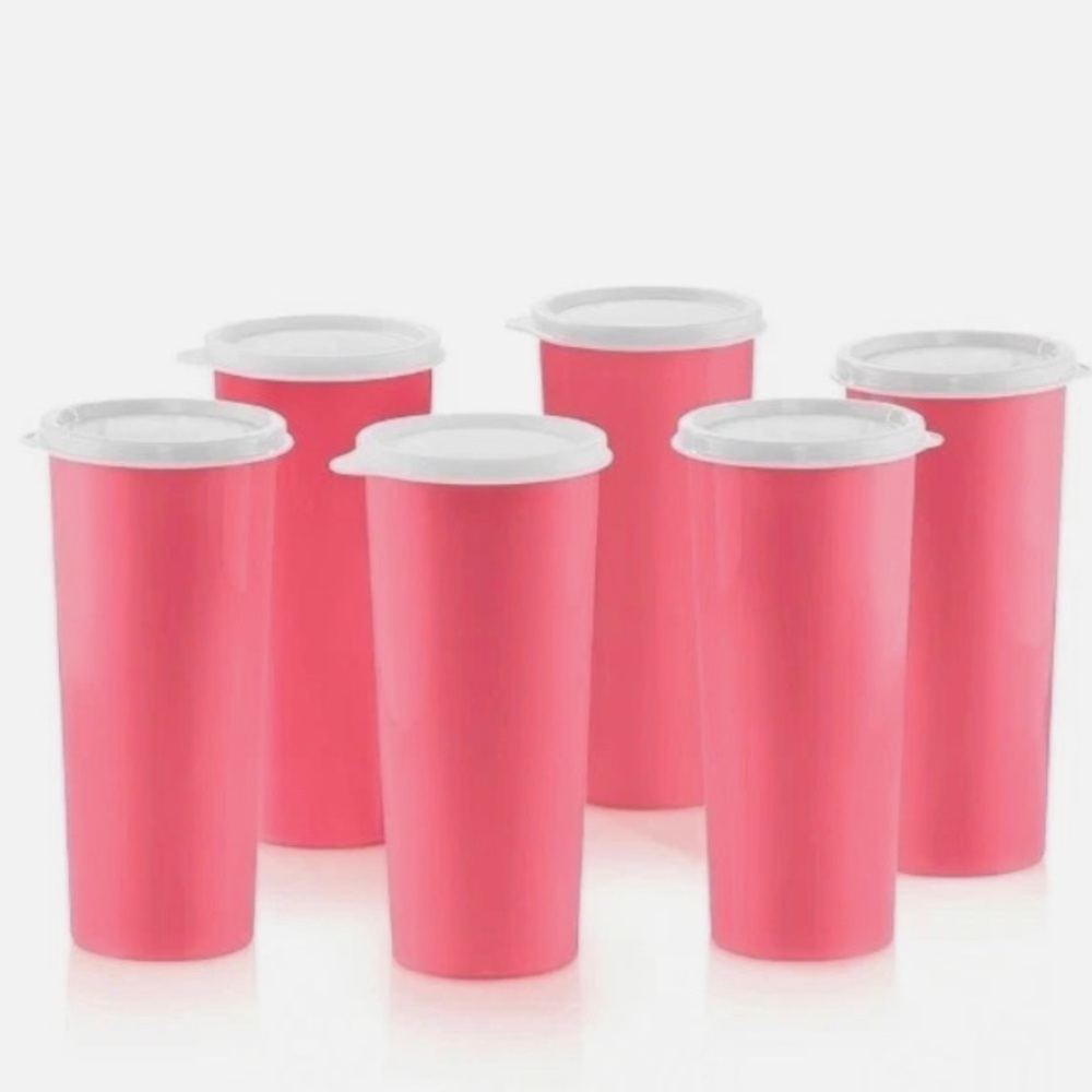 Tupperware Classic Lidded Pink 6-Tumbler Set.~NEW!